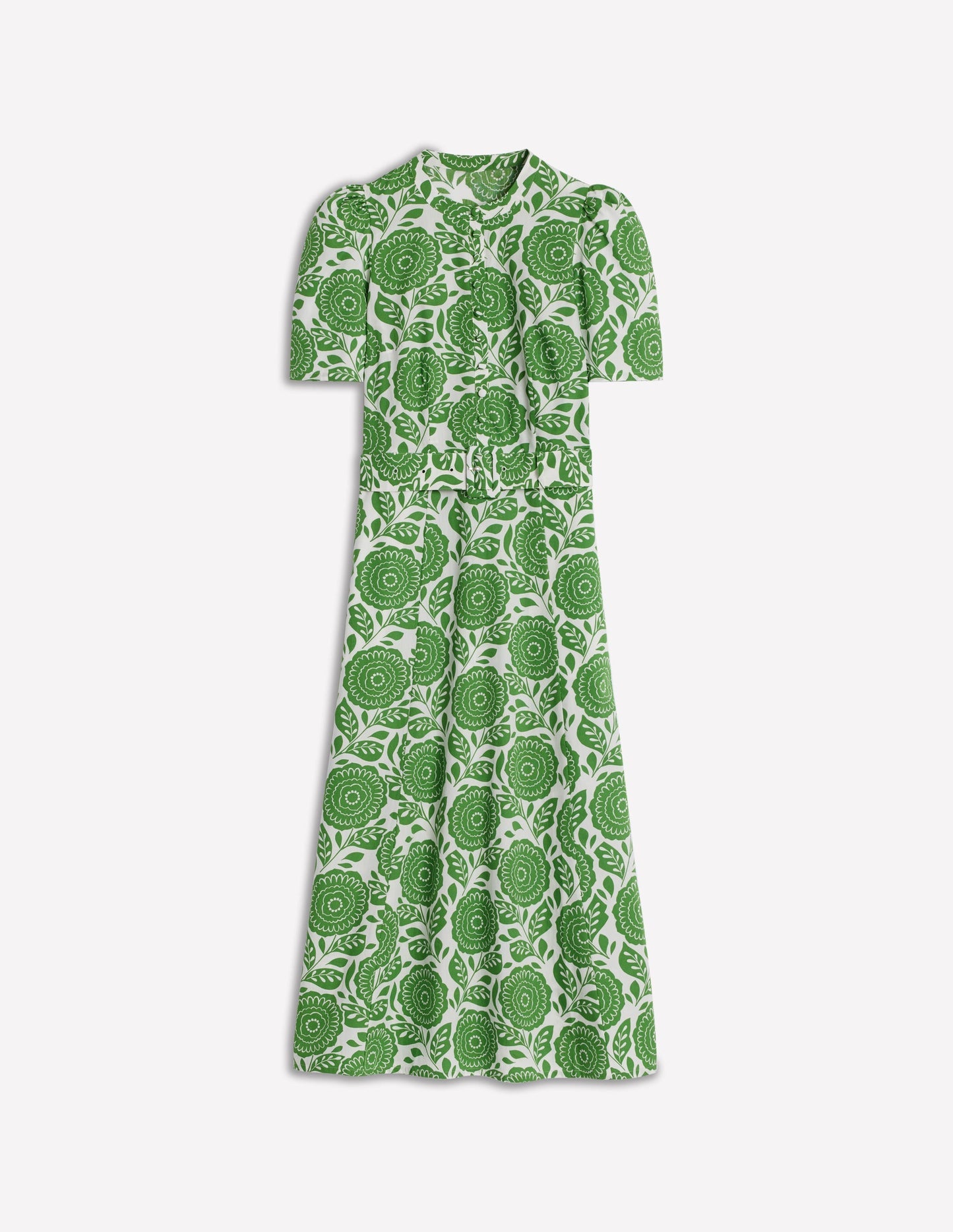 Boden Kate Puff Sleeve Belted Dress - Paradise Green, Dahlia Stamp