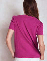 Boden Short Sleeve V Neck T-shirt - Rich Magenta