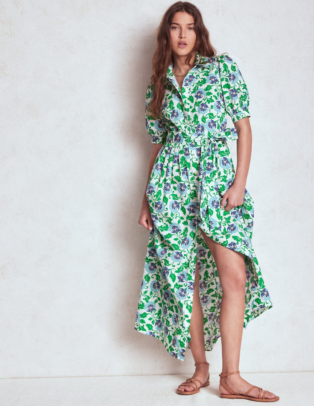 Boden Alexa Maxi Shirt Dress - Rich Emerald, Ornate Vine