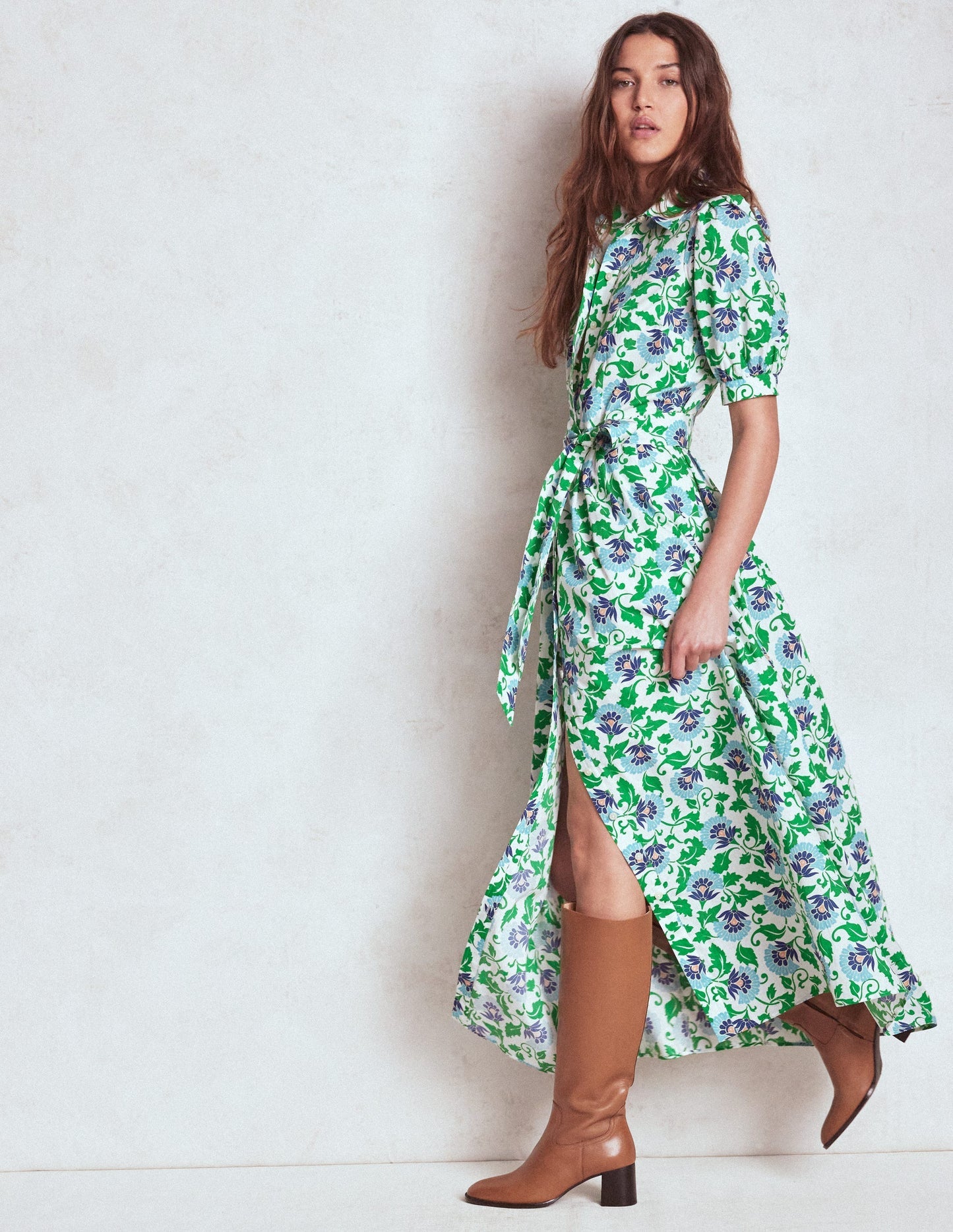 Boden Alexa Maxi Shirt Dress - Rich Emerald, Ornate Vine