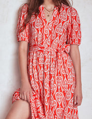 Boden Sofia Trim Jersey Midi Dress - Firecracker Red, Ornate Geo