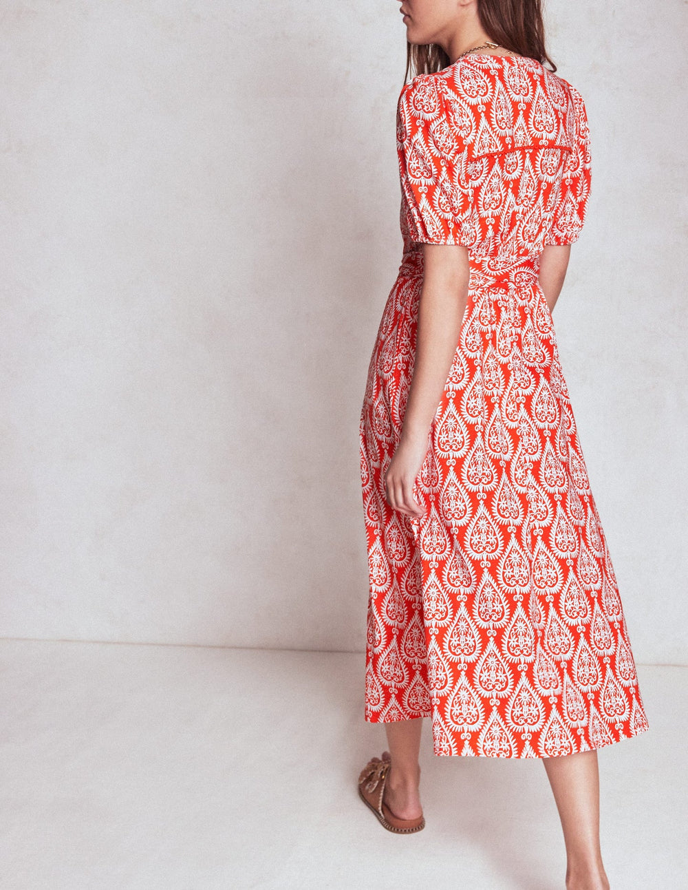 Boden Sofia Trim Jersey Midi Dress - Firecracker Red, Ornate Geo