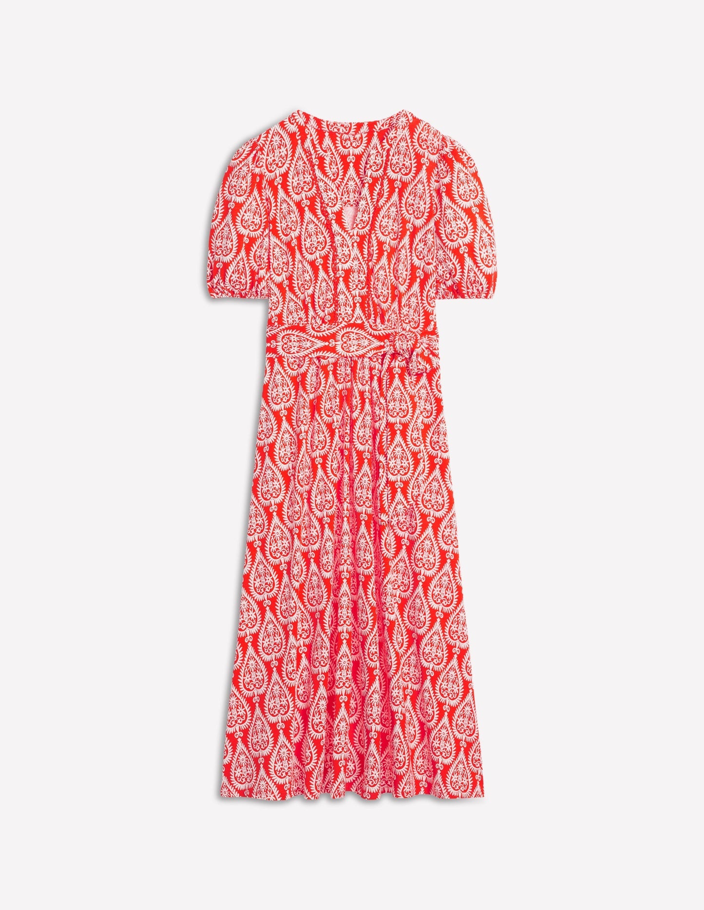 Boden Sofia Trim Jersey Midi Dress - Firecracker Red, Ornate Geo