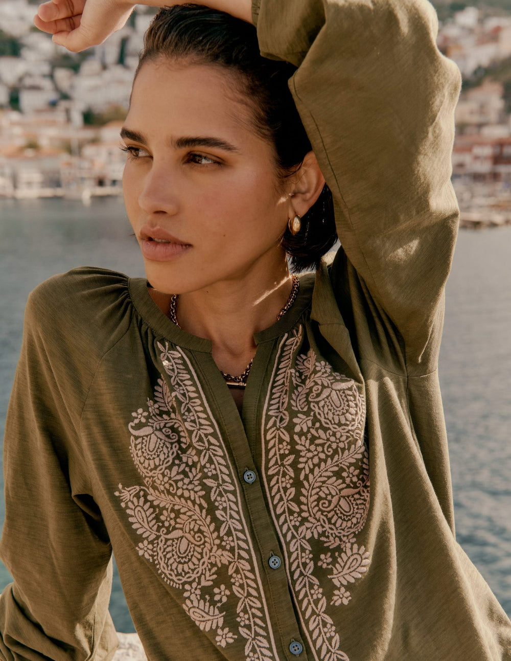 Boden Alma Embroidered Shirt - Woodland Green