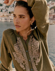 Boden Alma Embroidered Shirt - Woodland Green