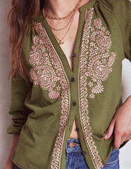 Boden Alma Embroidered Shirt - Woodland Green