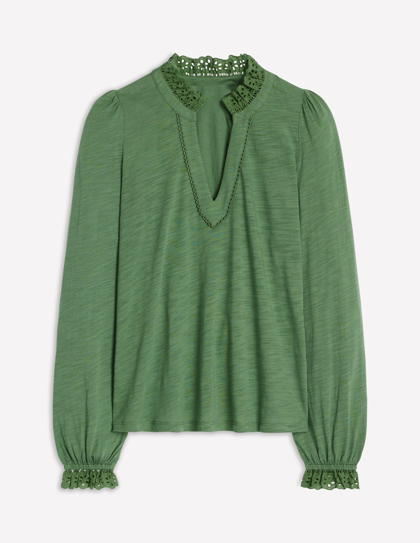 Boden Aria Broderie Notch Neck Top - Newt Green