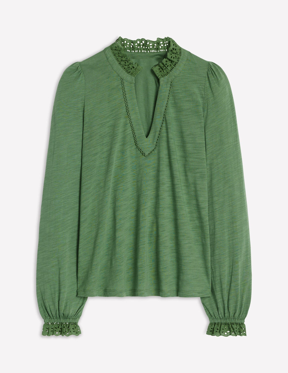 Boden Aria Broderie Notch Neck Top - Newt Green