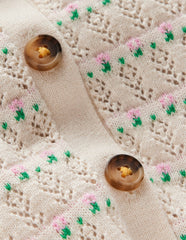 Boden Pointelle Collared Cardigan - Warm Ivory