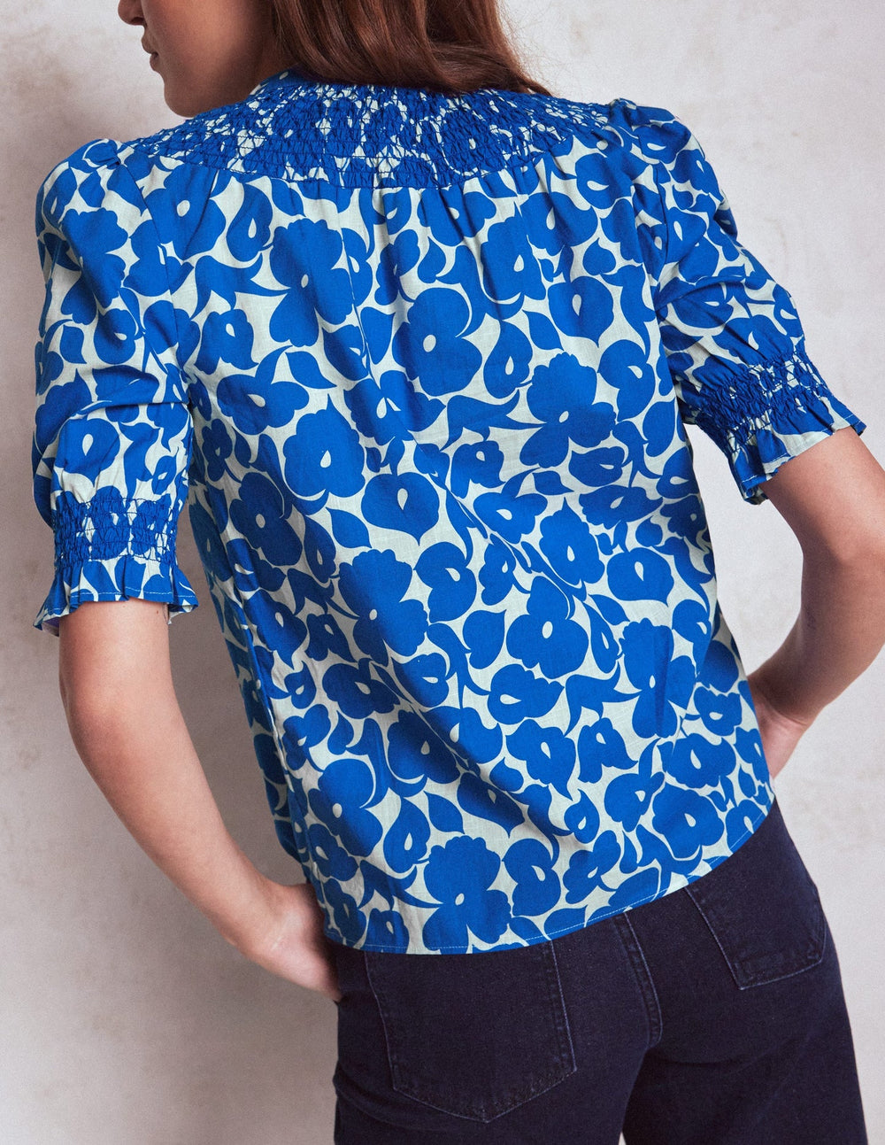 Boden Effie Short Sleeve Top - Bright Blue, Leafy Grove