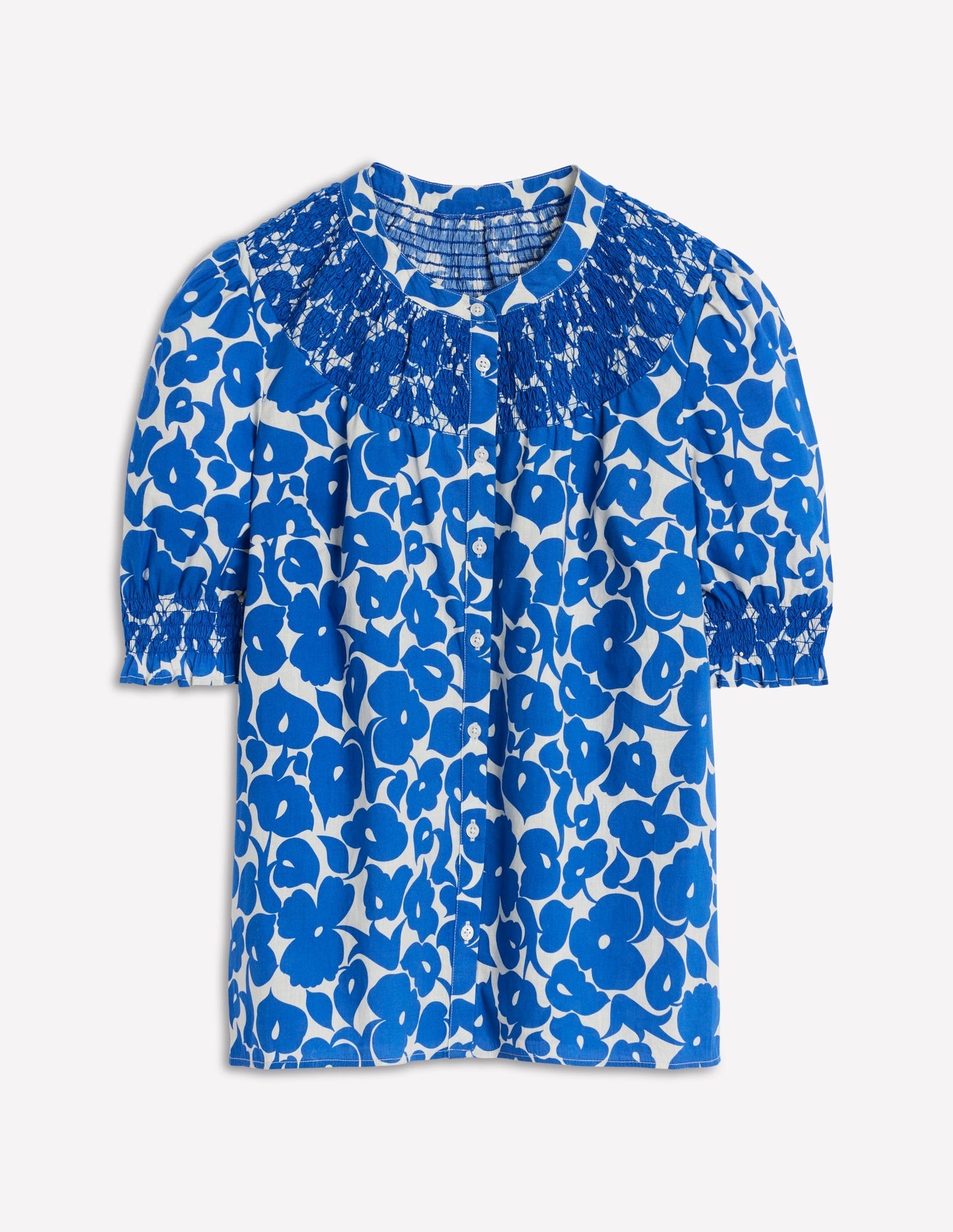 Boden Effie Short Sleeve Top - Bright Blue, Leafy Grove