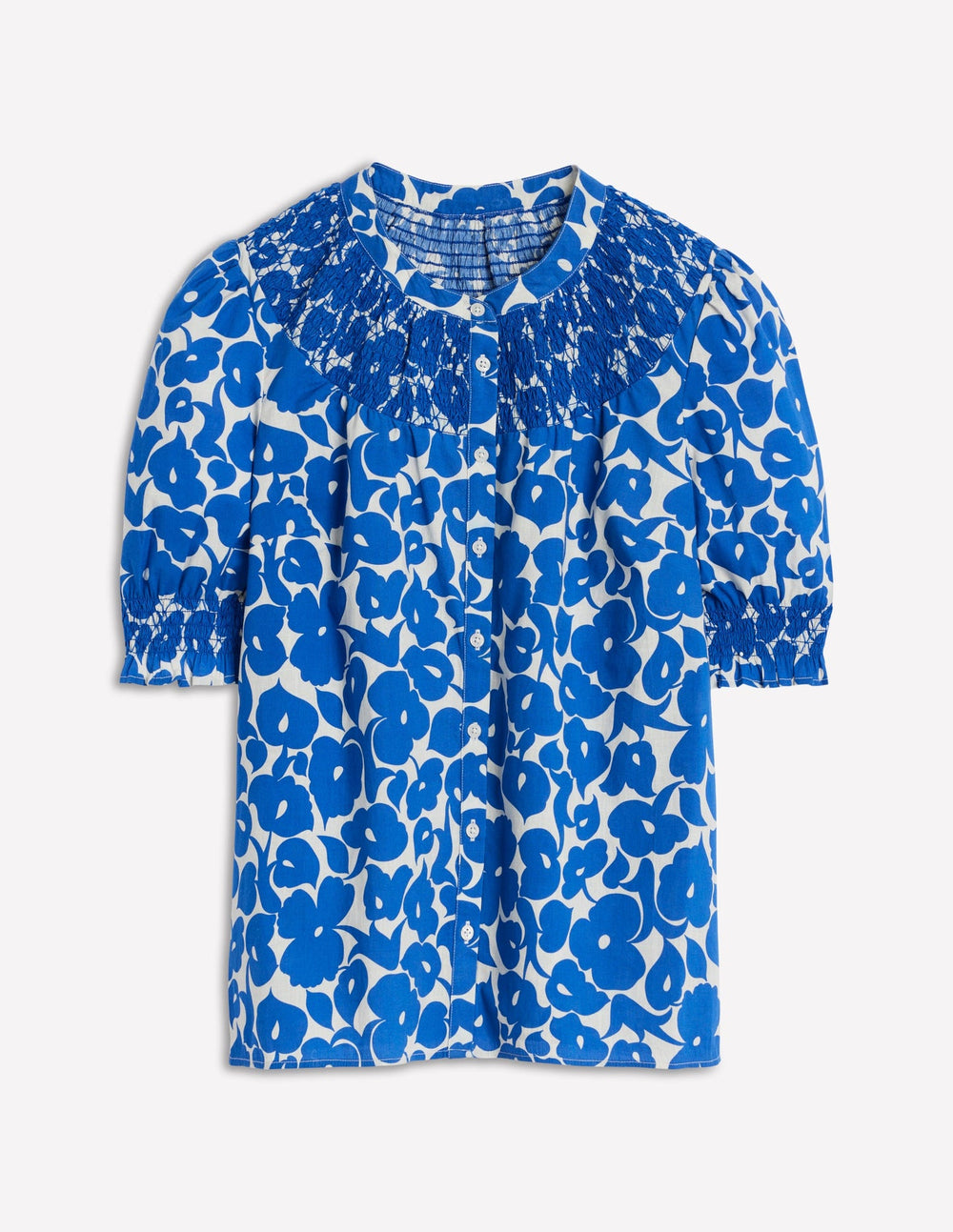 Boden Effie Short Sleeve Top - Bright Blue, Leafy Grove