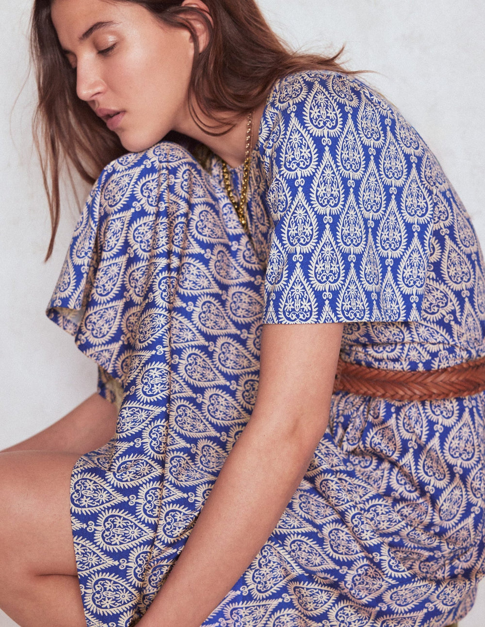 Boden Louisa Jersey Midi Dress - Bright Blue, Ornate Geo