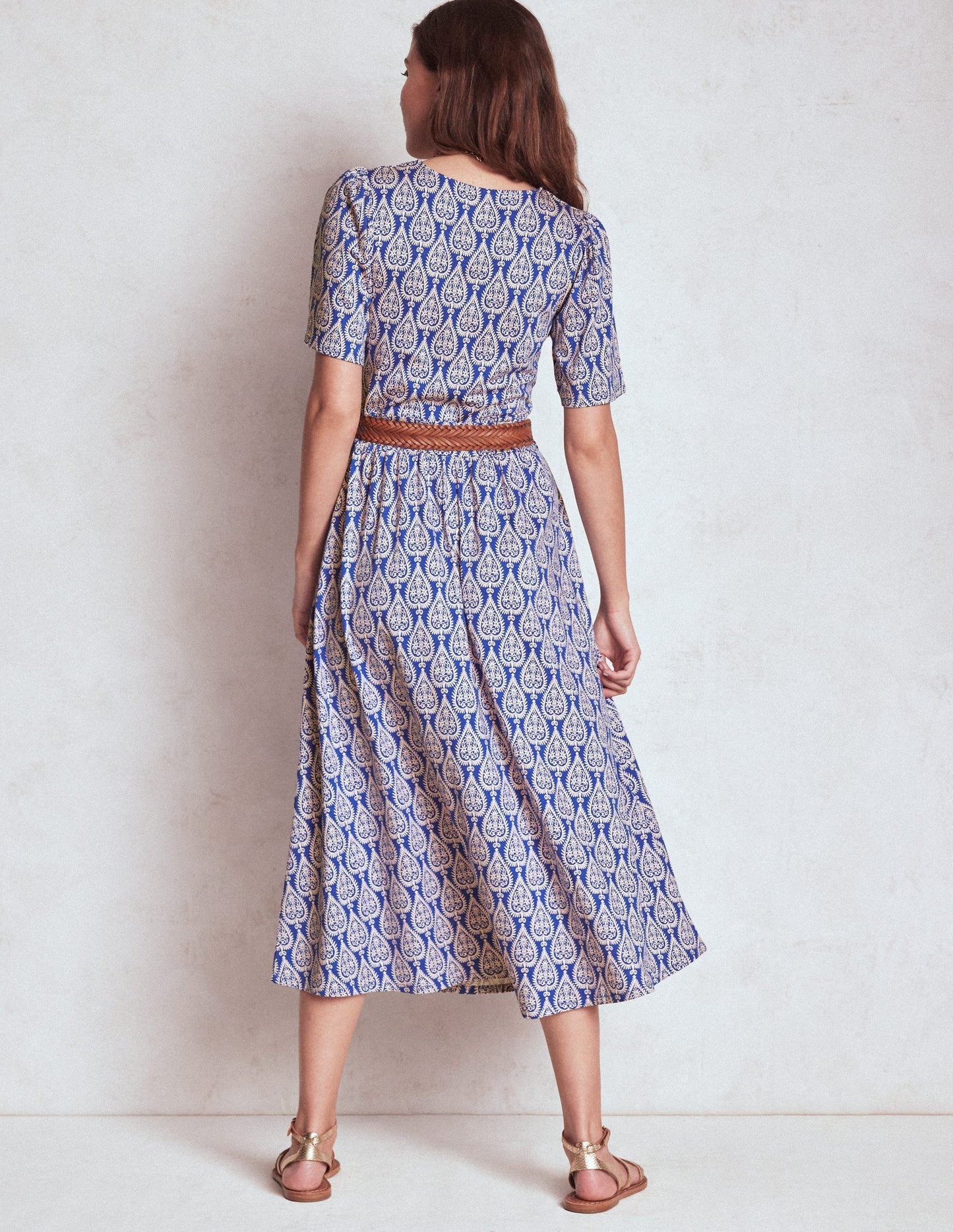 Boden Louisa Jersey Midi Dress - Bright Blue, Ornate Geo