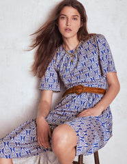 Boden Louisa Jersey Midi Dress - Bright Blue, Ornate Geo