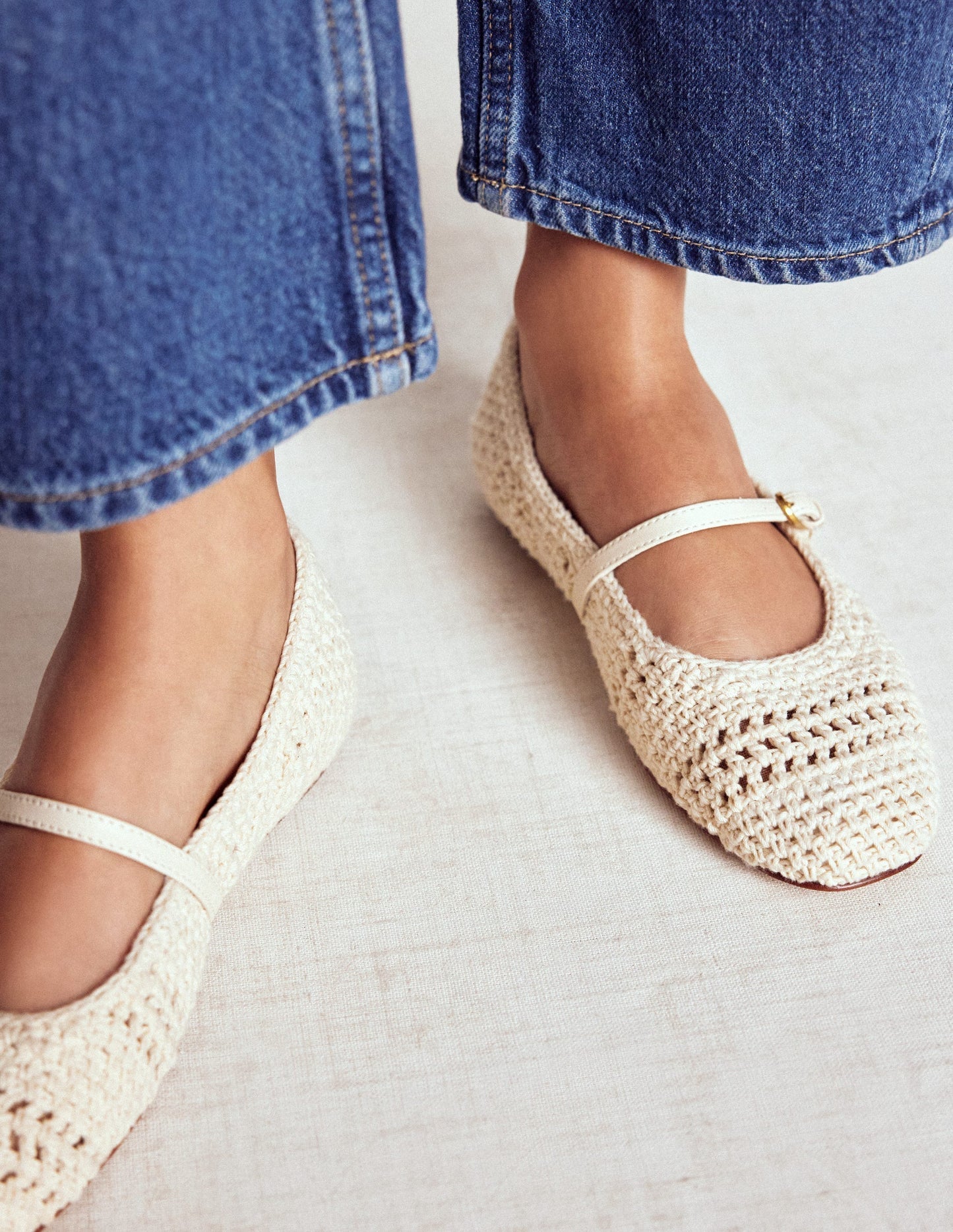 Boden Crochet Mary Jane Flats - Ecru