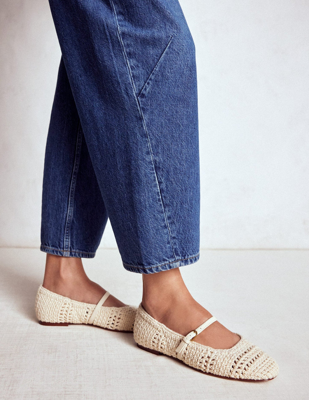 Boden Crochet Mary Jane Flats - Ecru