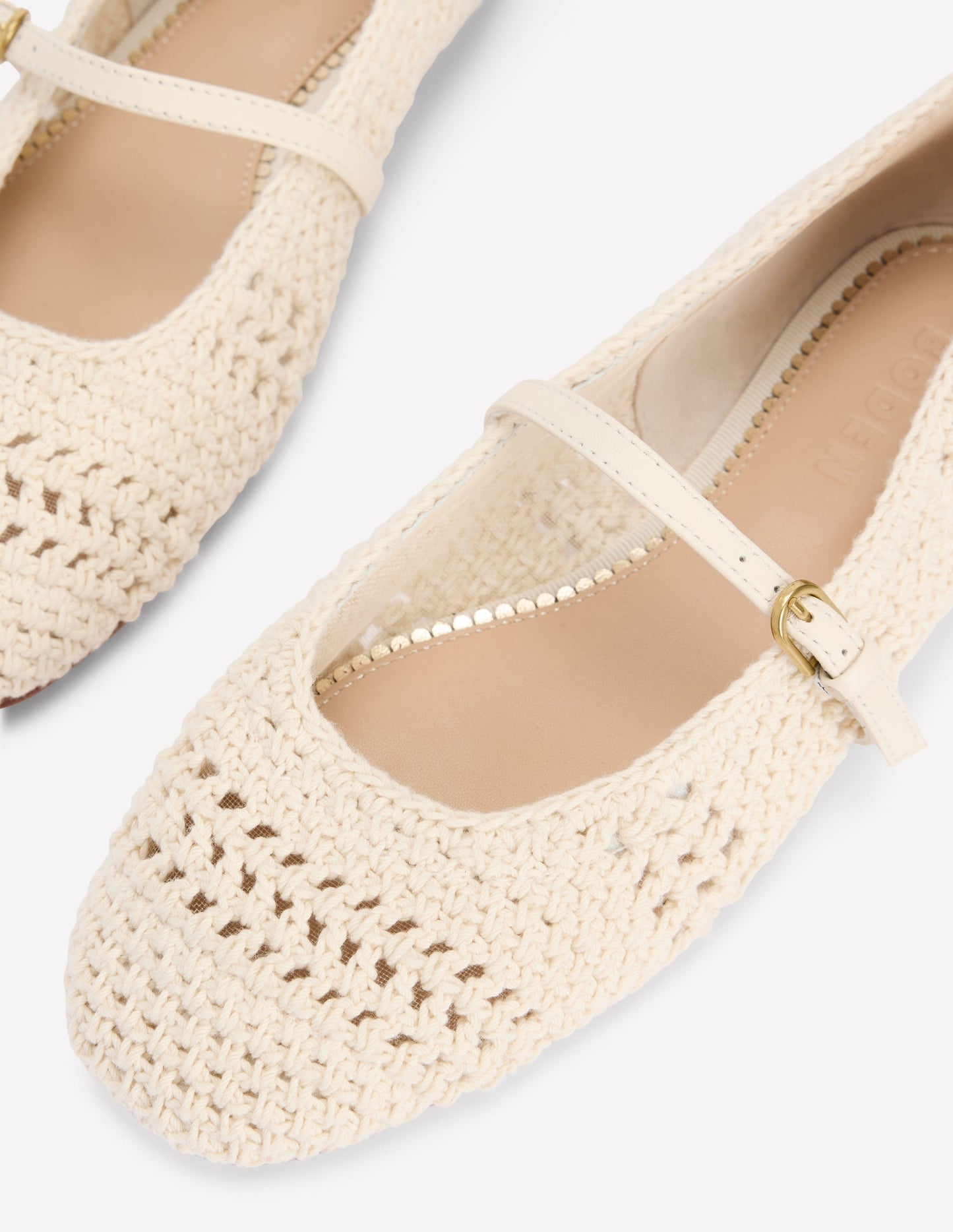 Boden Crochet Mary Jane Flats - Ecru