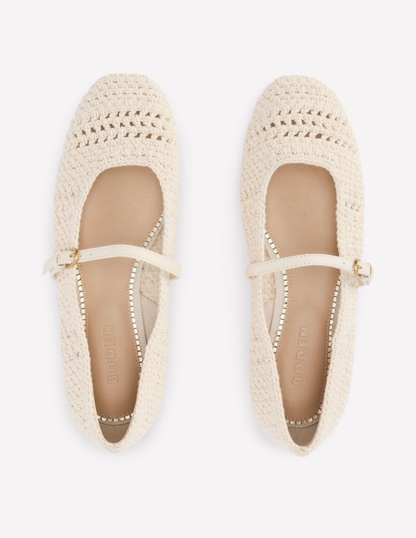 Boden Crochet Mary Jane Flats - Ecru