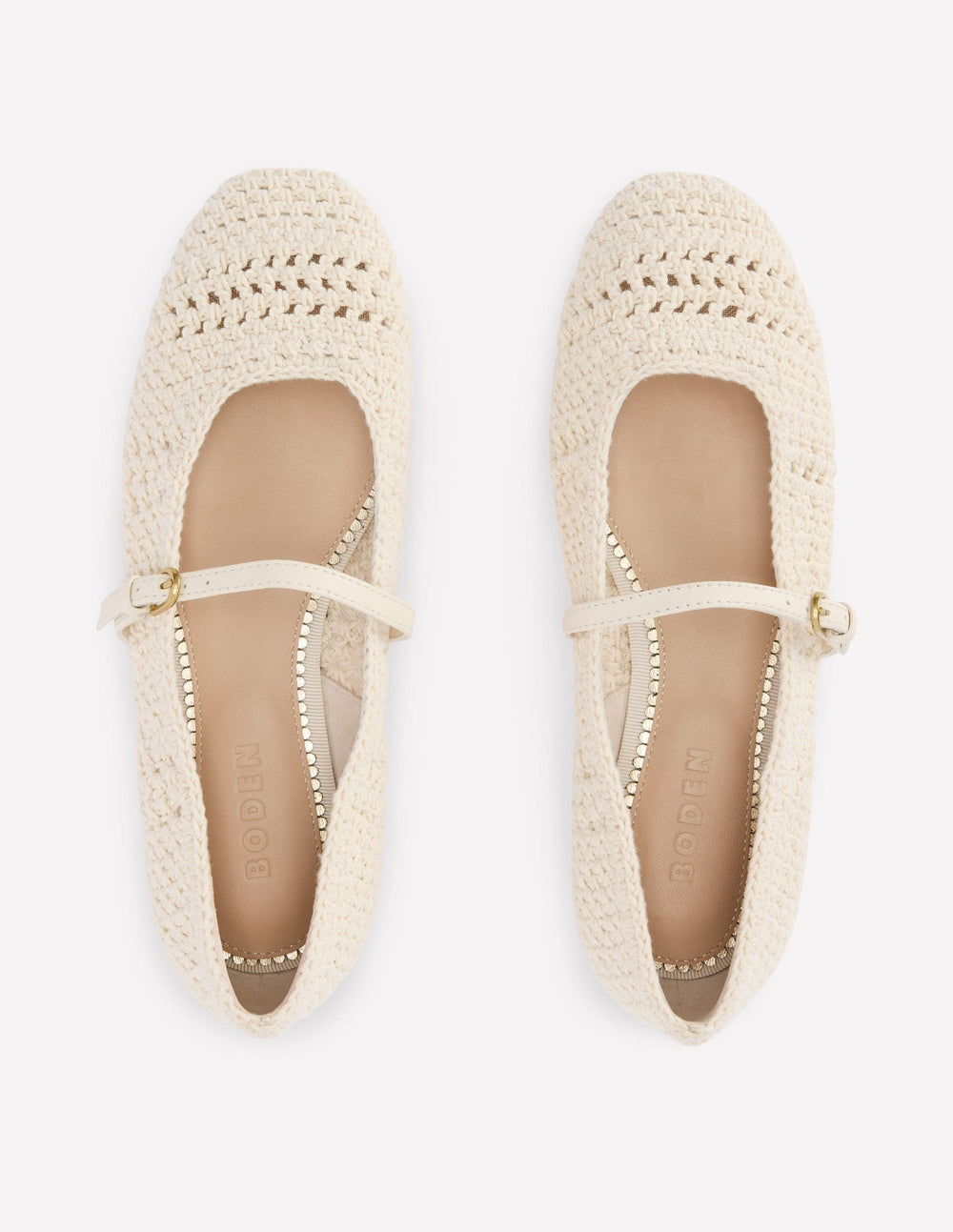 Boden Crochet Mary Jane Flats - Ecru