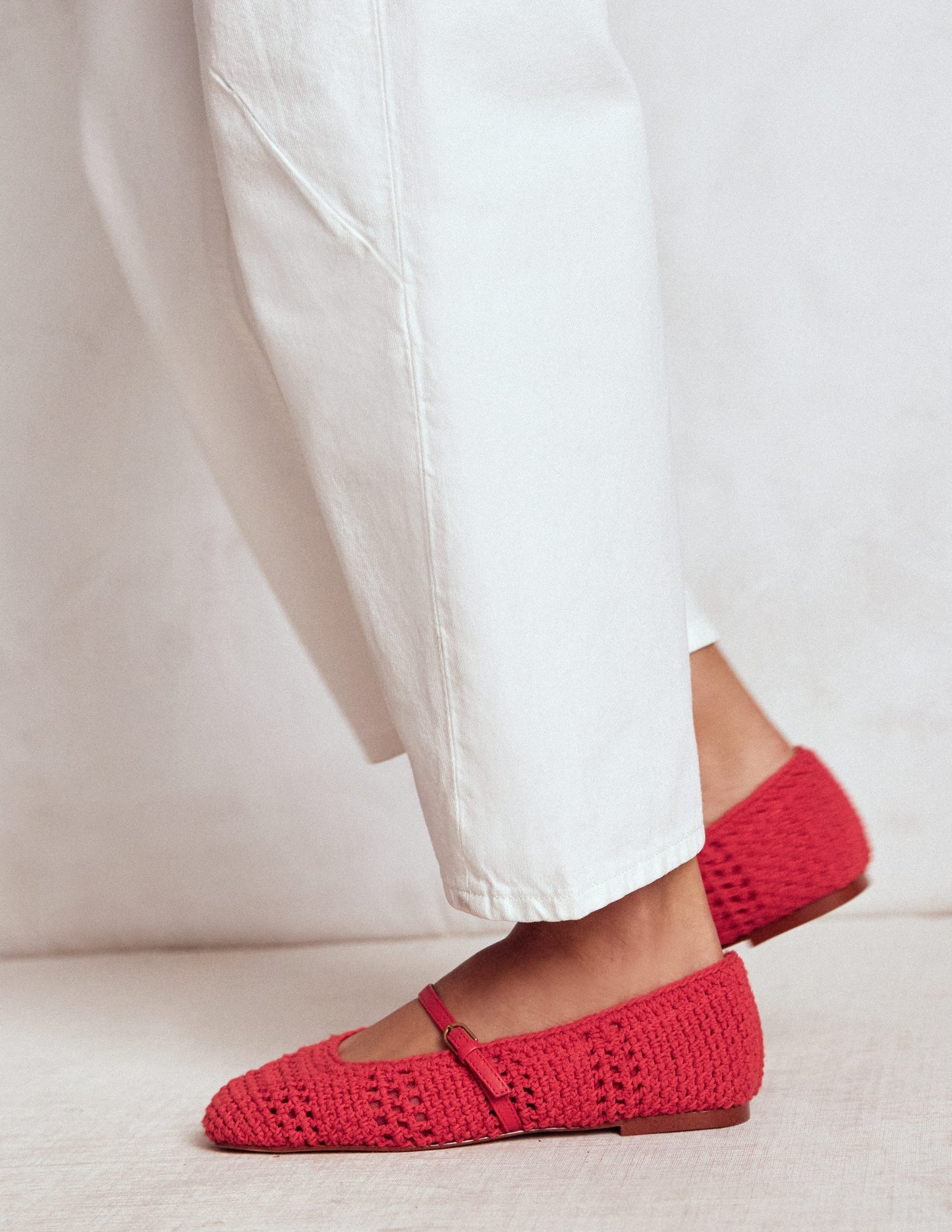 Boden Crochet Mary Jane Flats - Post box Red