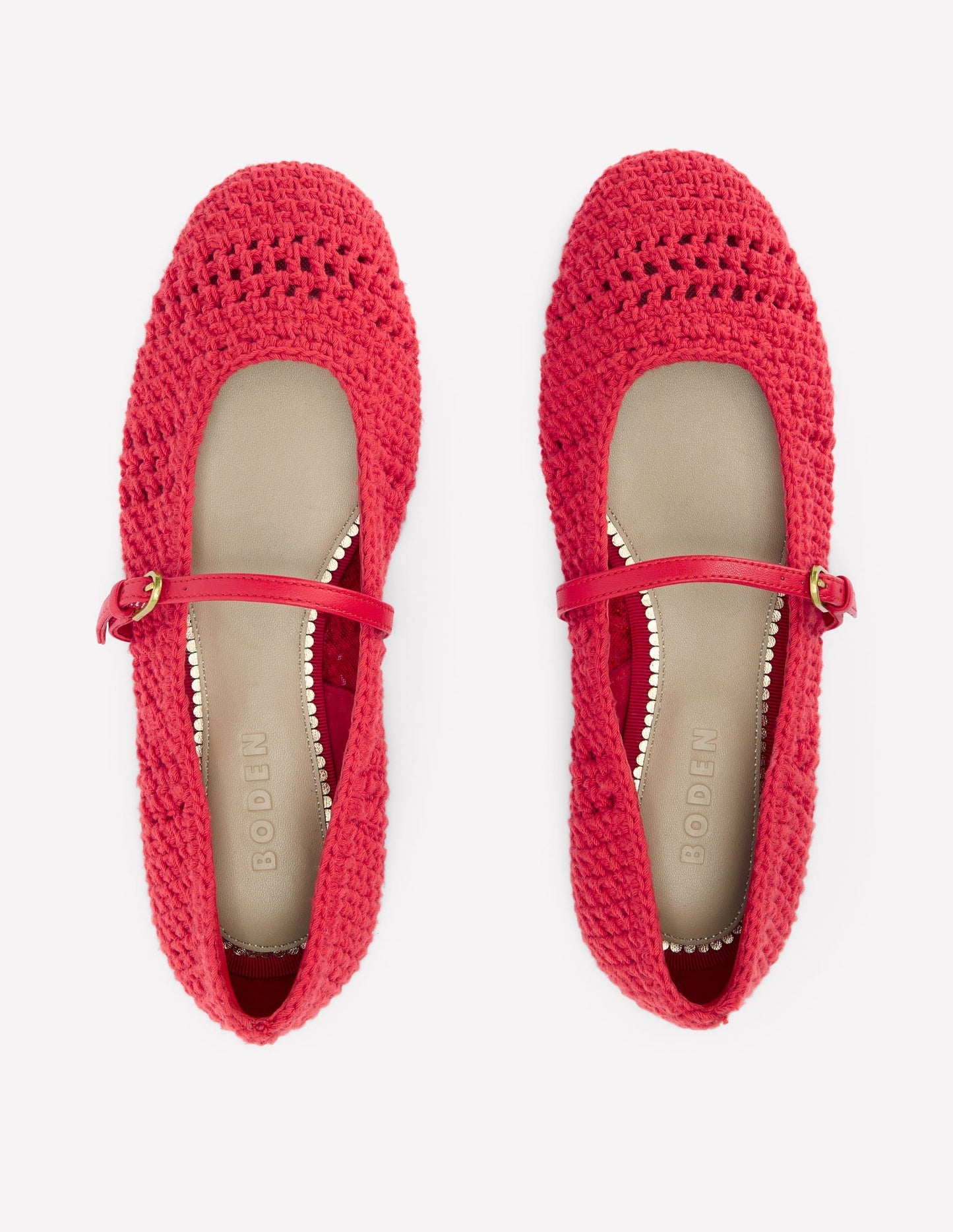 Boden Crochet Mary Jane Flats - Post box Red