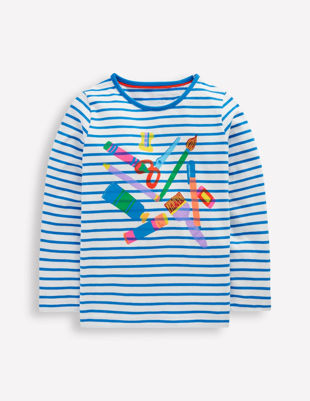 Boden Long Sleeve Riso T-shirt - Soft Ivory/Kingfisher Blue