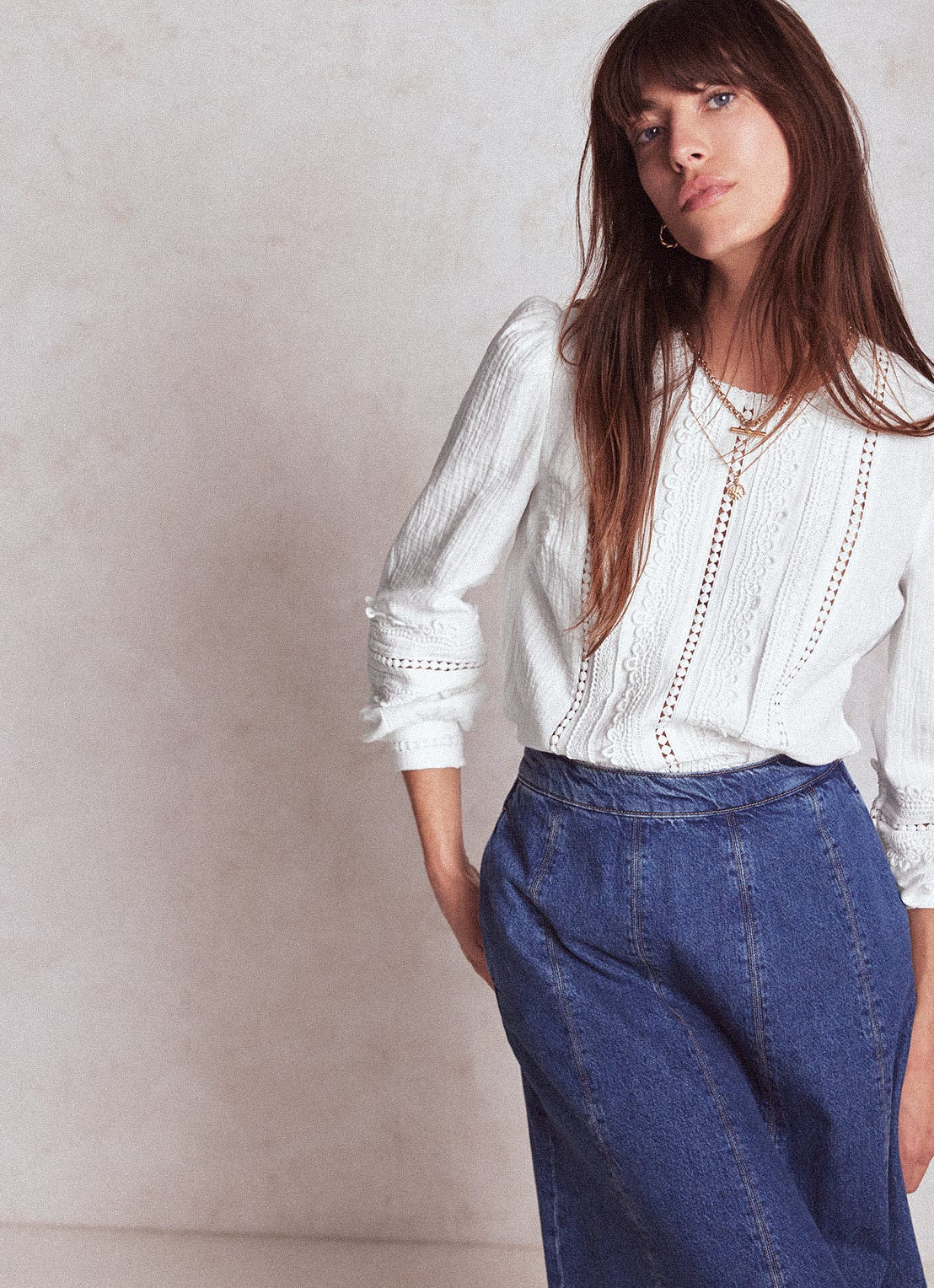 Boden Trim Interest Double Cloth Top - White