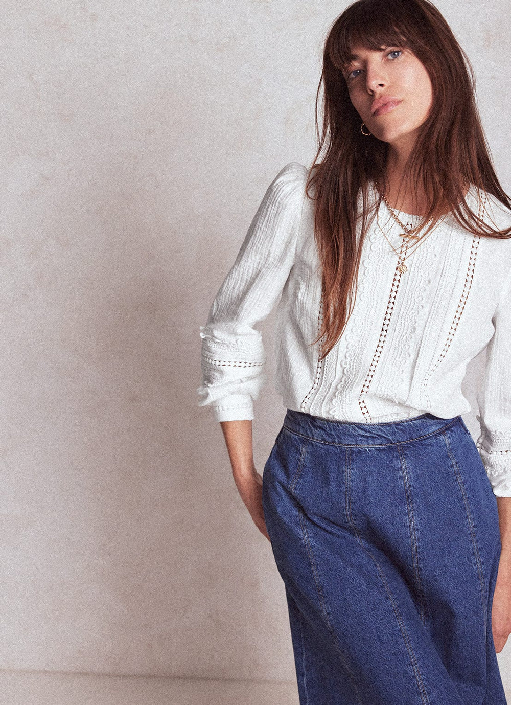 Boden Trim Interest Double Cloth Top - White