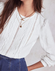 Boden Trim Interest Double Cloth Top - White