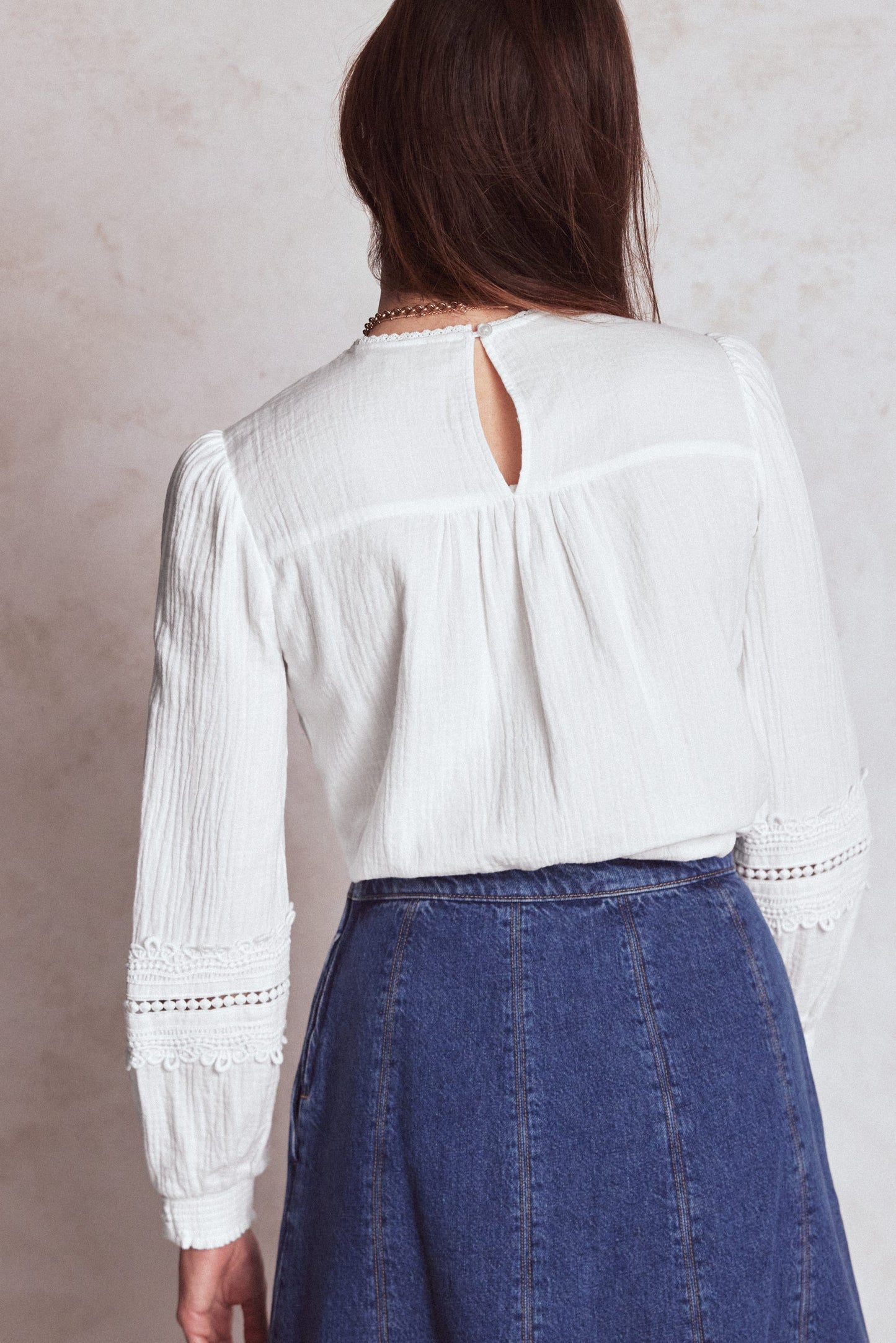 Boden Trim Interest Double Cloth Top - White