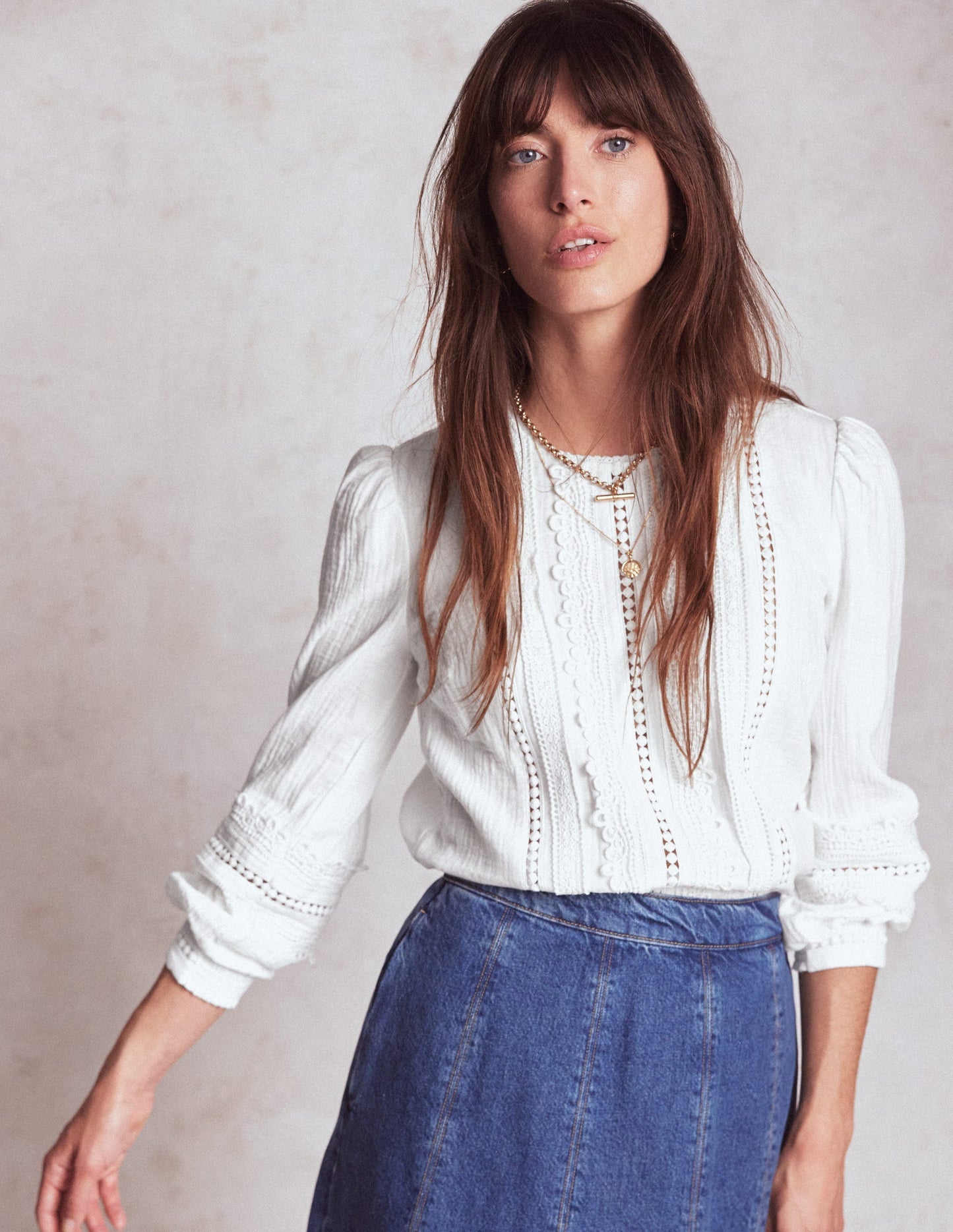 Boden Trim Interest Double Cloth Top - White