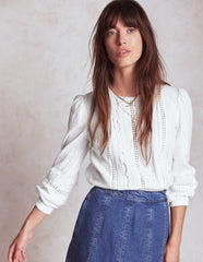 Boden Trim Interest Double Cloth Top - White