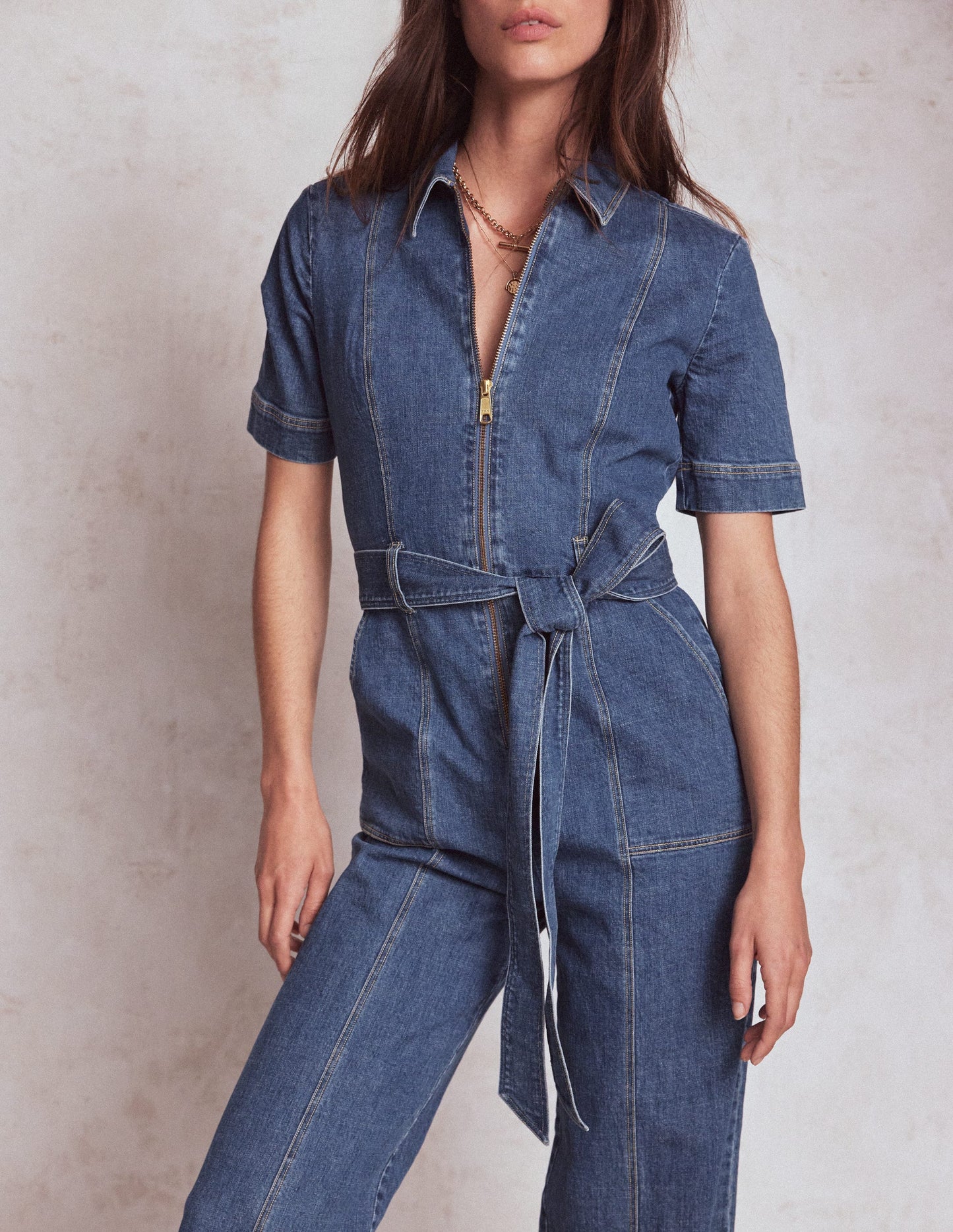 Boden Zip Up Denim Jumpsuit - Mid Vintage