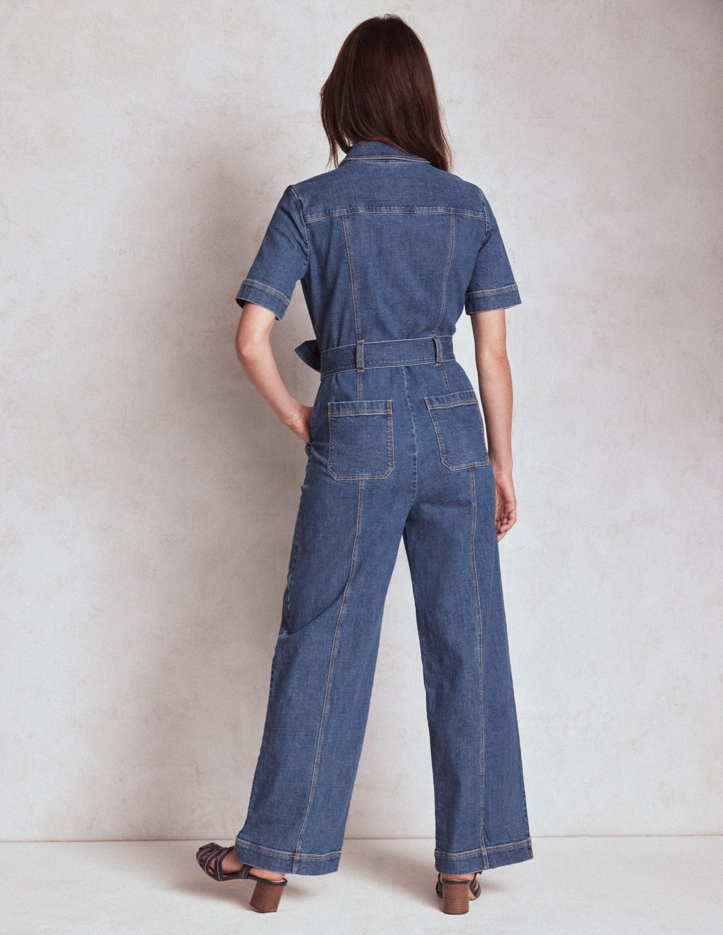 Boden Zip Up Denim Jumpsuit - Mid Vintage