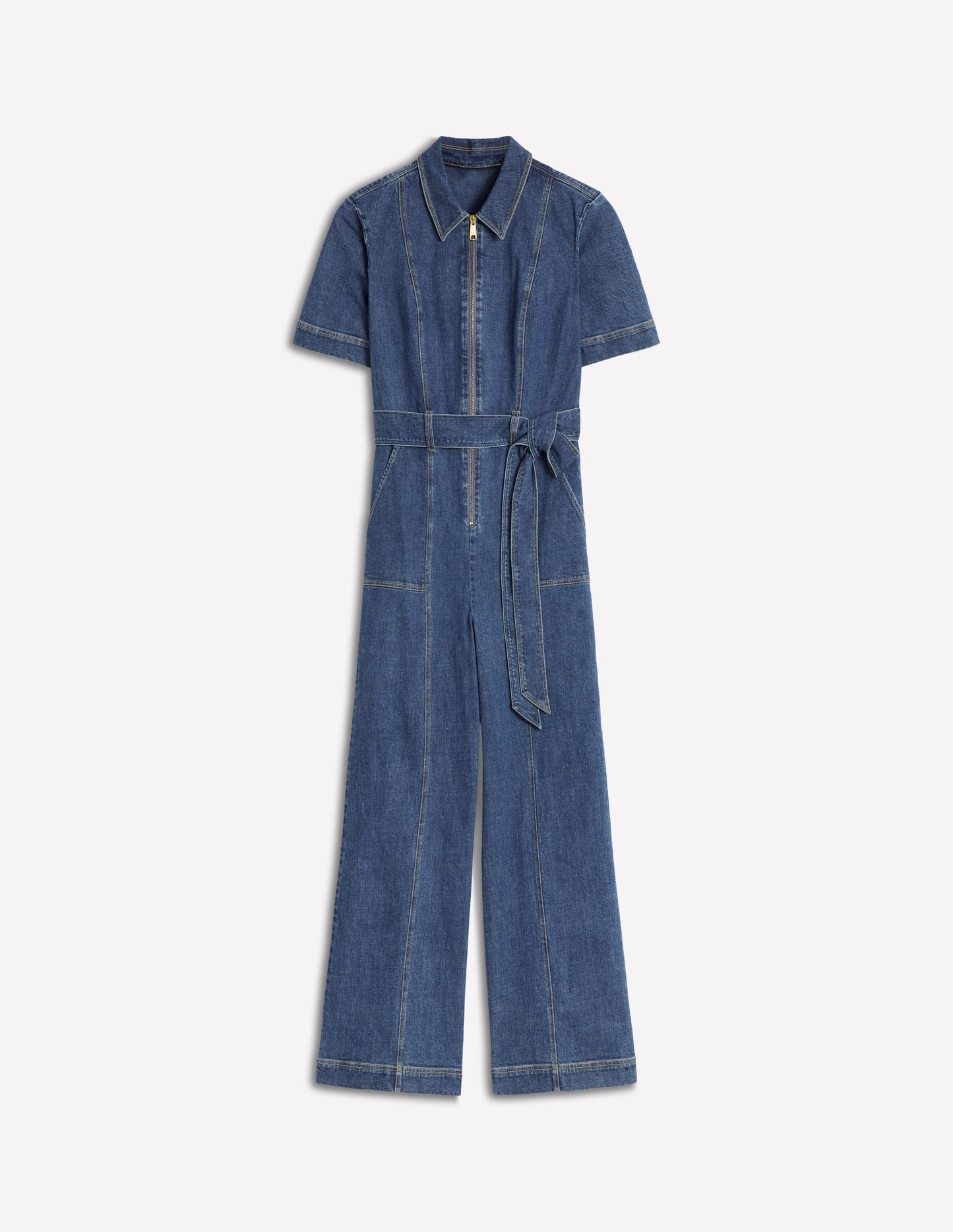 Boden Zip Up Denim Jumpsuit - Mid Vintage