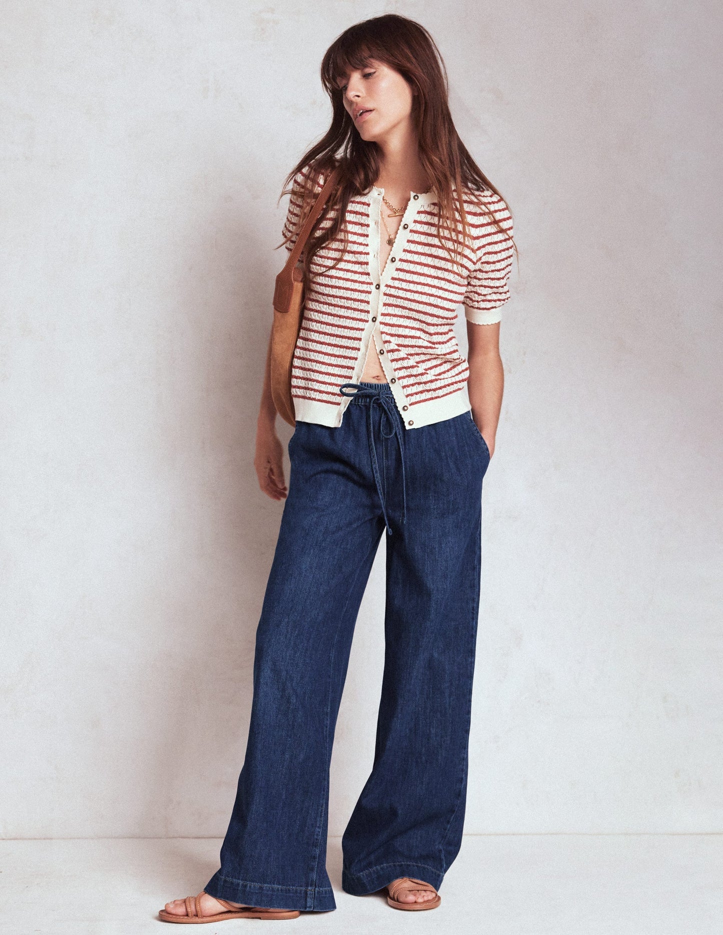 Boden Drawcord Denim Pants - MID WASH