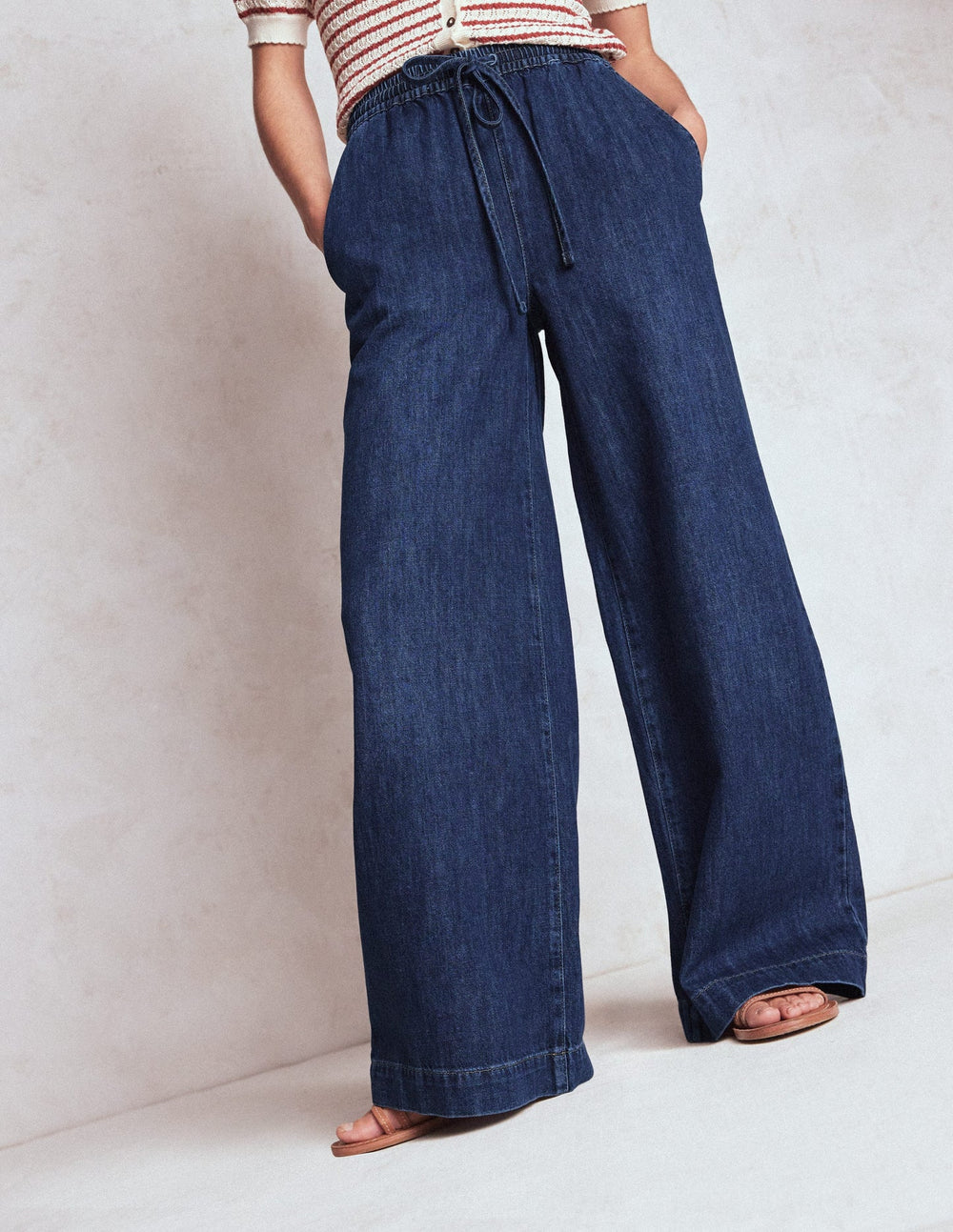 Boden Drawcord Denim Pants - MID WASH