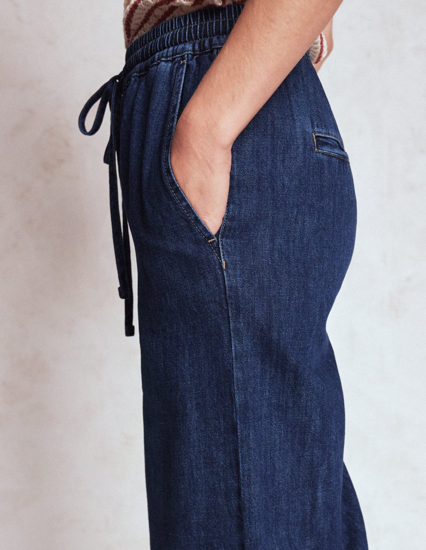 Boden Drawcord Denim Pants - MID WASH