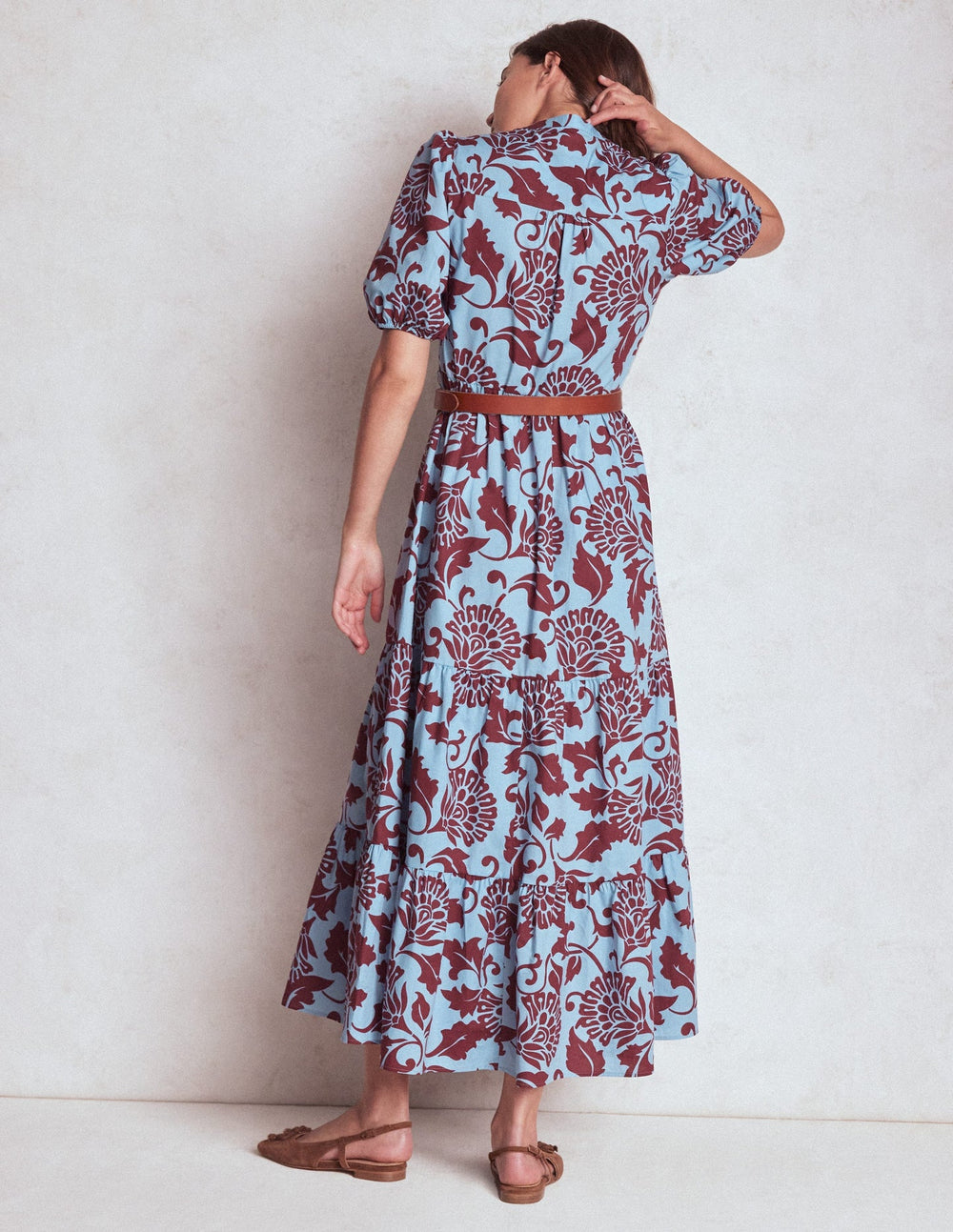 Boden Christabel Cotton Midi Dress - Glacier Blue, Ornate Vine
