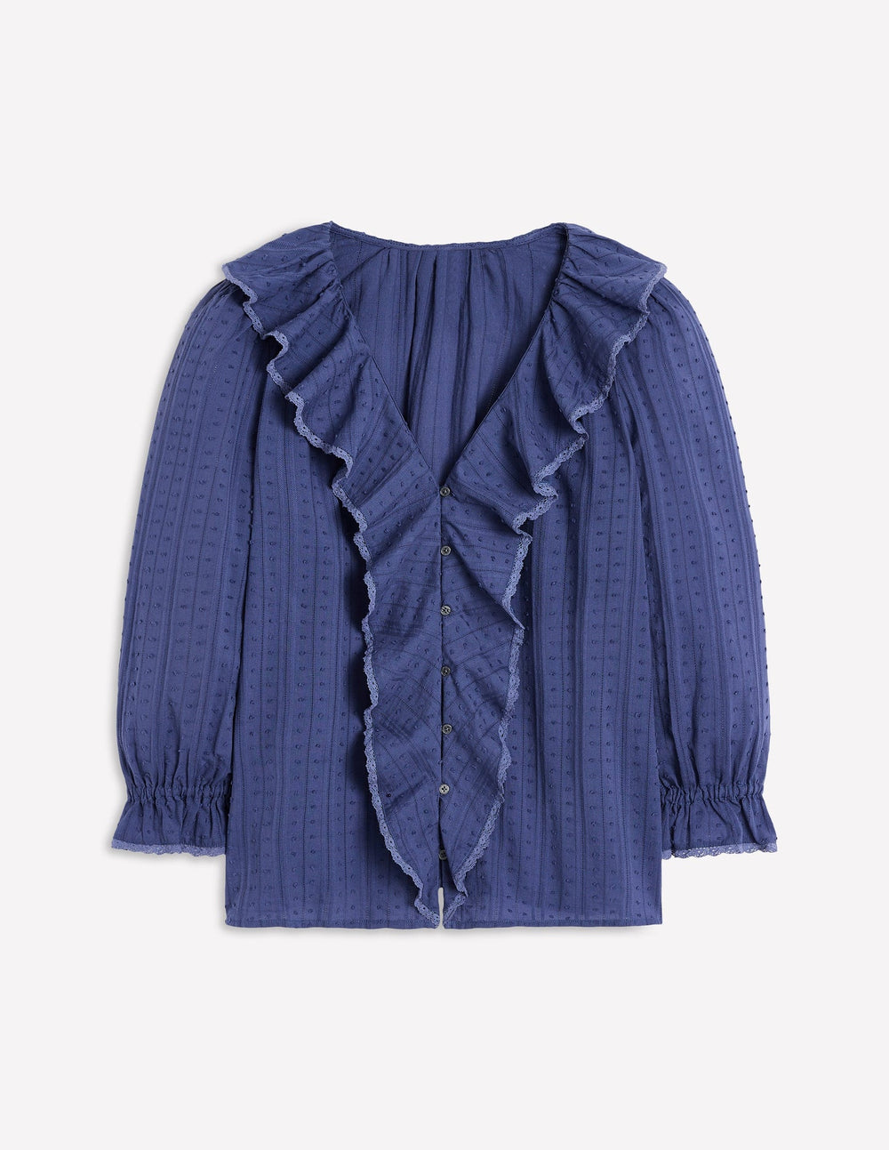 Boden Ruffle V - Neck Blouse - Denim Blue