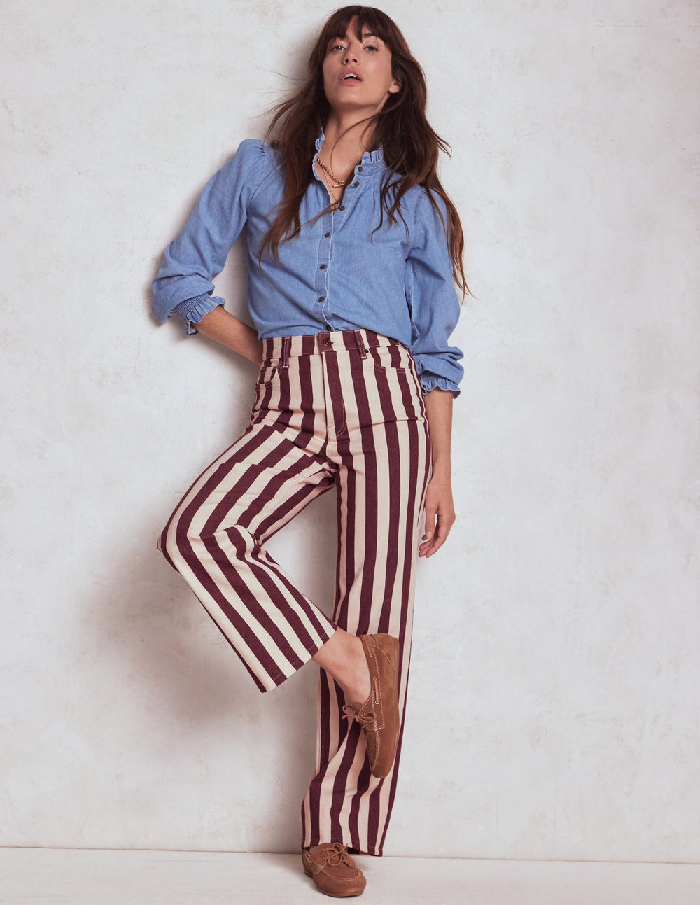 Boden High Rise Column Leg Jeans - Maroon and Ivory Stripe