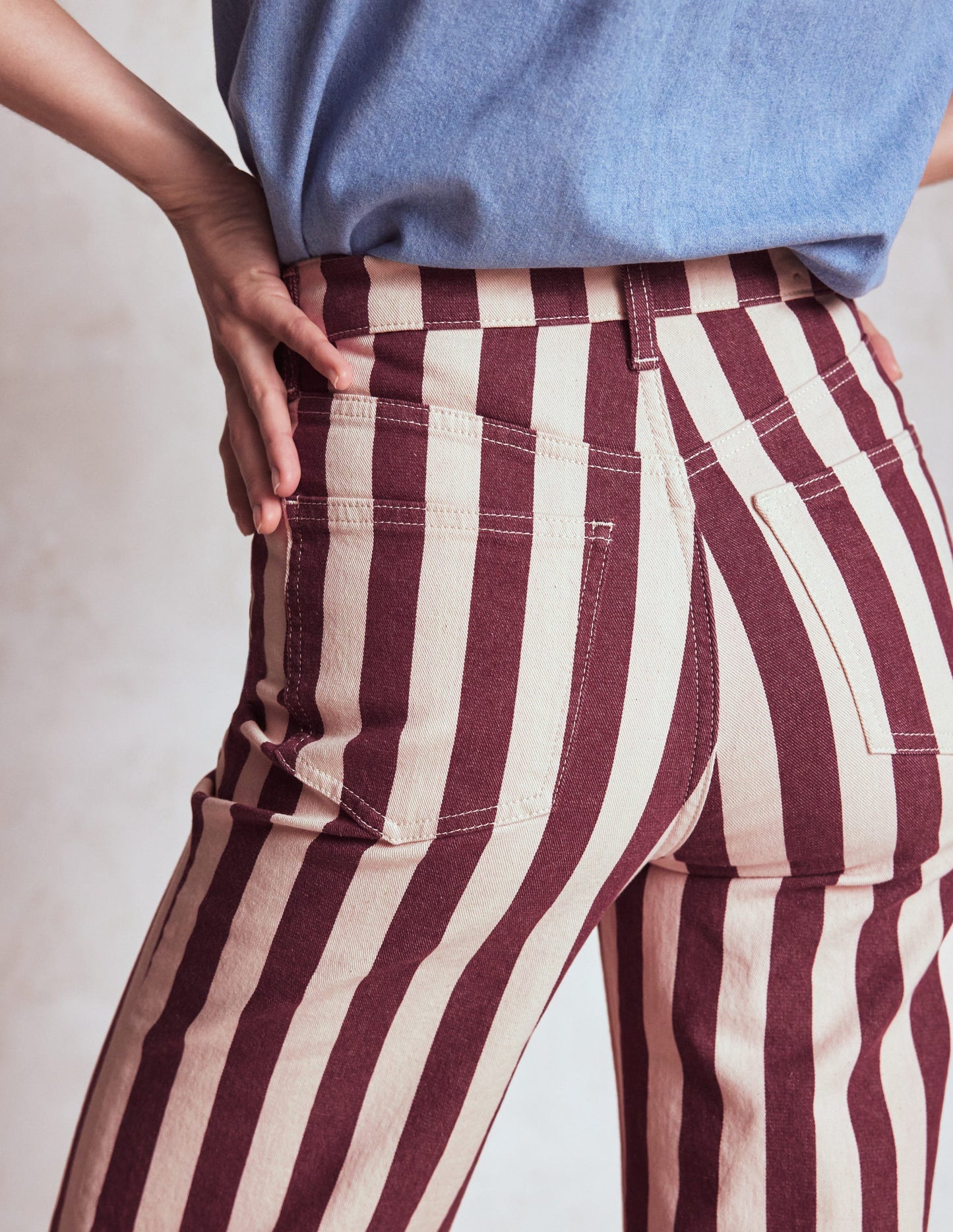 Boden High Rise Column Leg Jeans - Maroon and Ivory Stripe