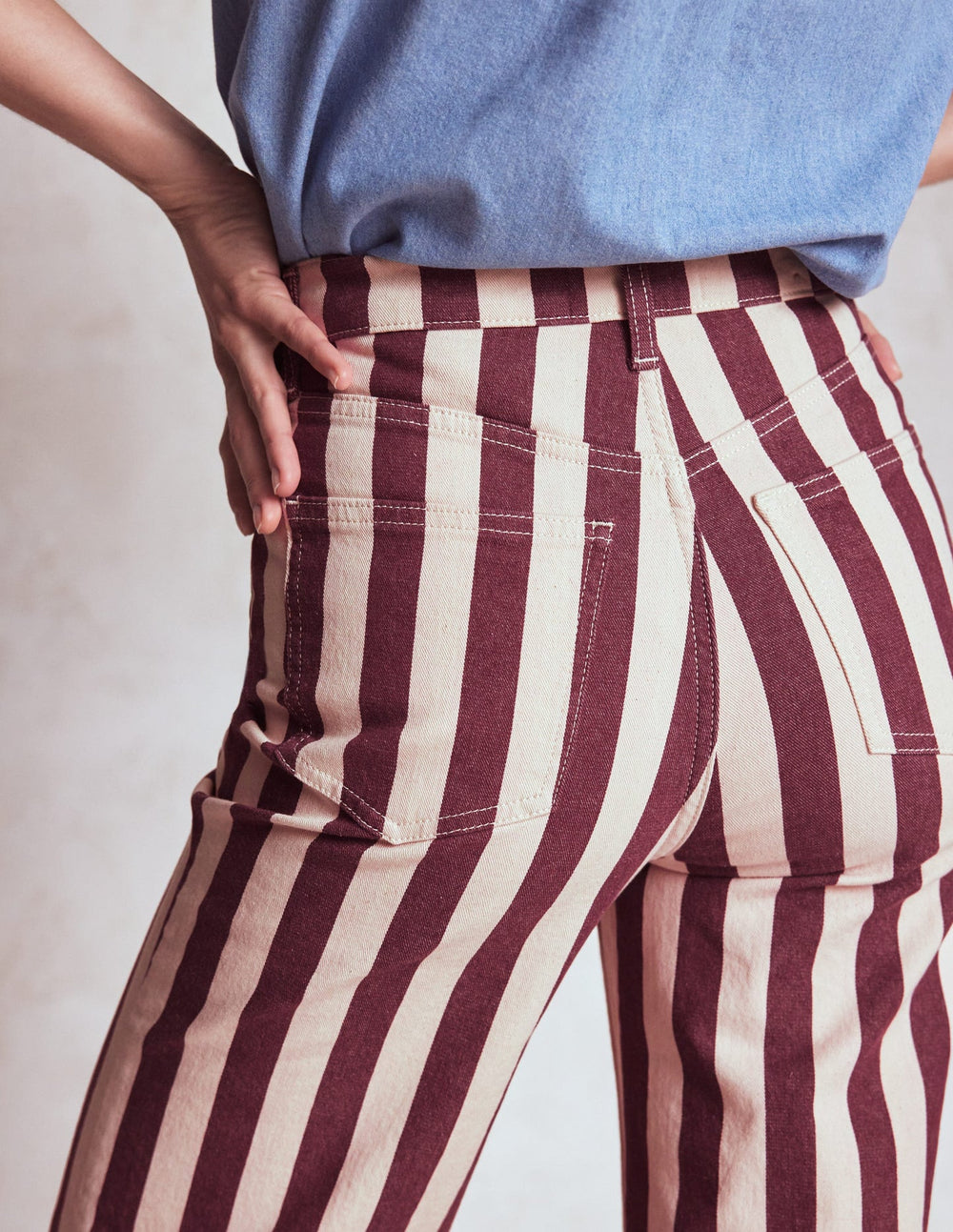 Boden High Rise Column Leg Jeans - Maroon and Ivory Stripe