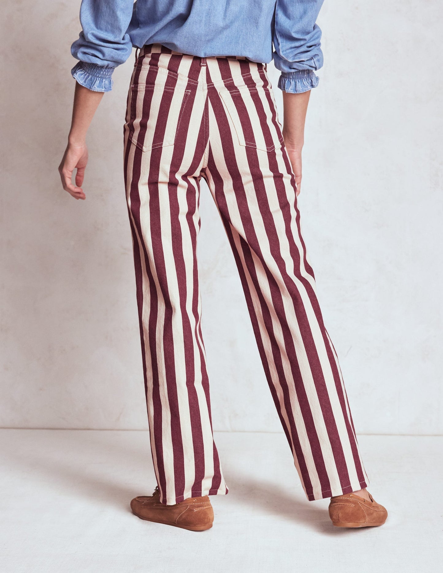 Boden High Rise Column Leg Jeans - Maroon and Ivory Stripe