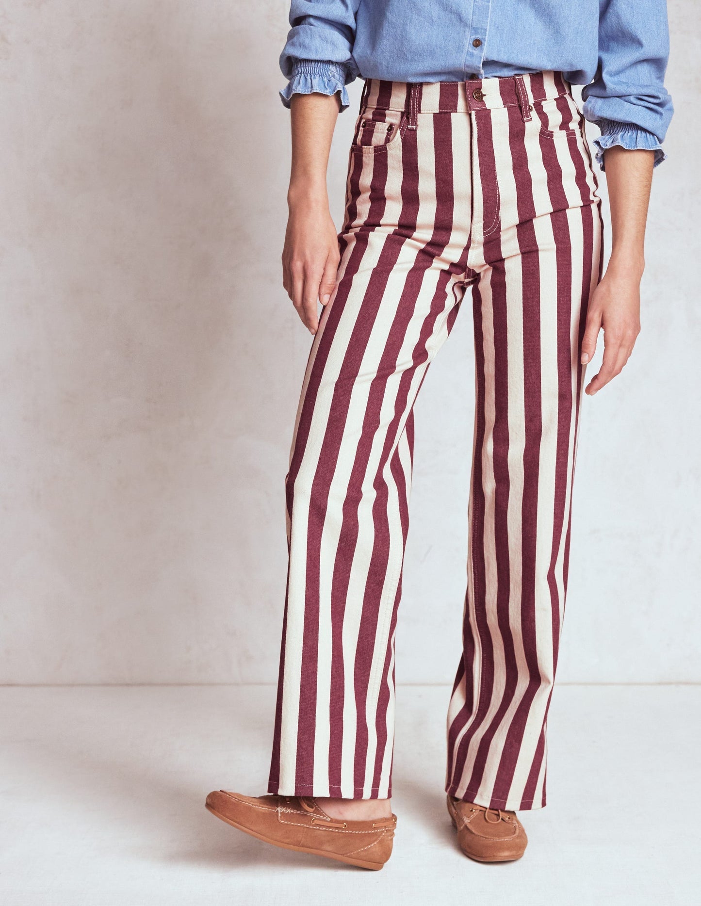 Boden High Rise Column Leg Jeans - Maroon and Ivory Stripe
