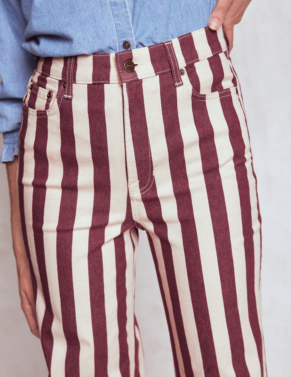 Boden High Rise Column Leg Jeans - Maroon and Ivory Stripe