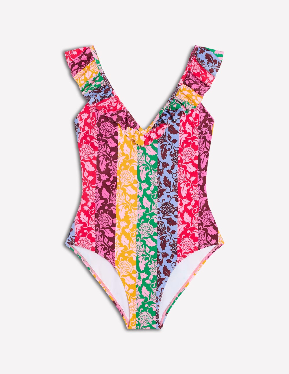 Boden Evia Ruffle Swimsuit - Multi, Ornate Vine Hotch