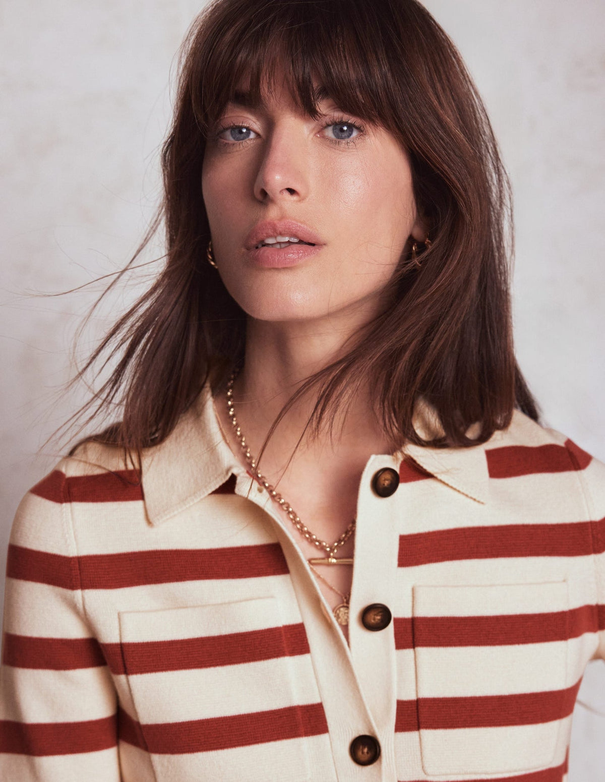 Boden Astrid Knitted Shirt - Warm Ivory, Terracotta