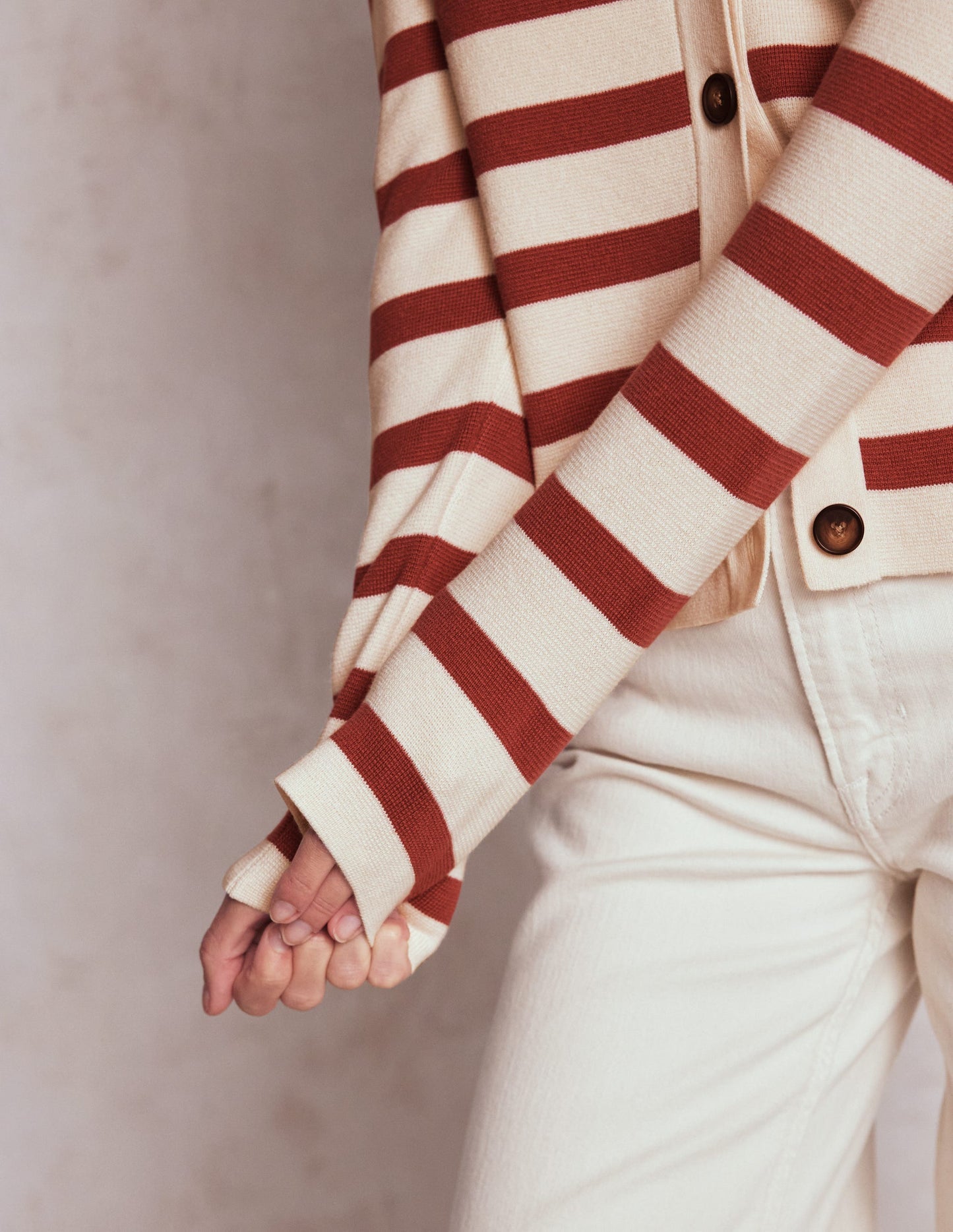 Boden Astrid Knitted Shirt - Warm Ivory, Terracotta